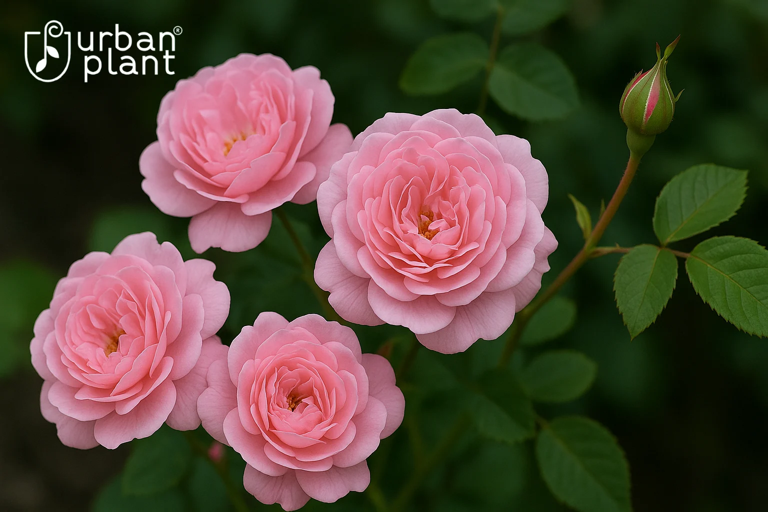 Damask and Heirloom Roses blooming in soft pink shades with lush green foliage in a natural garden setting – Urban Plant